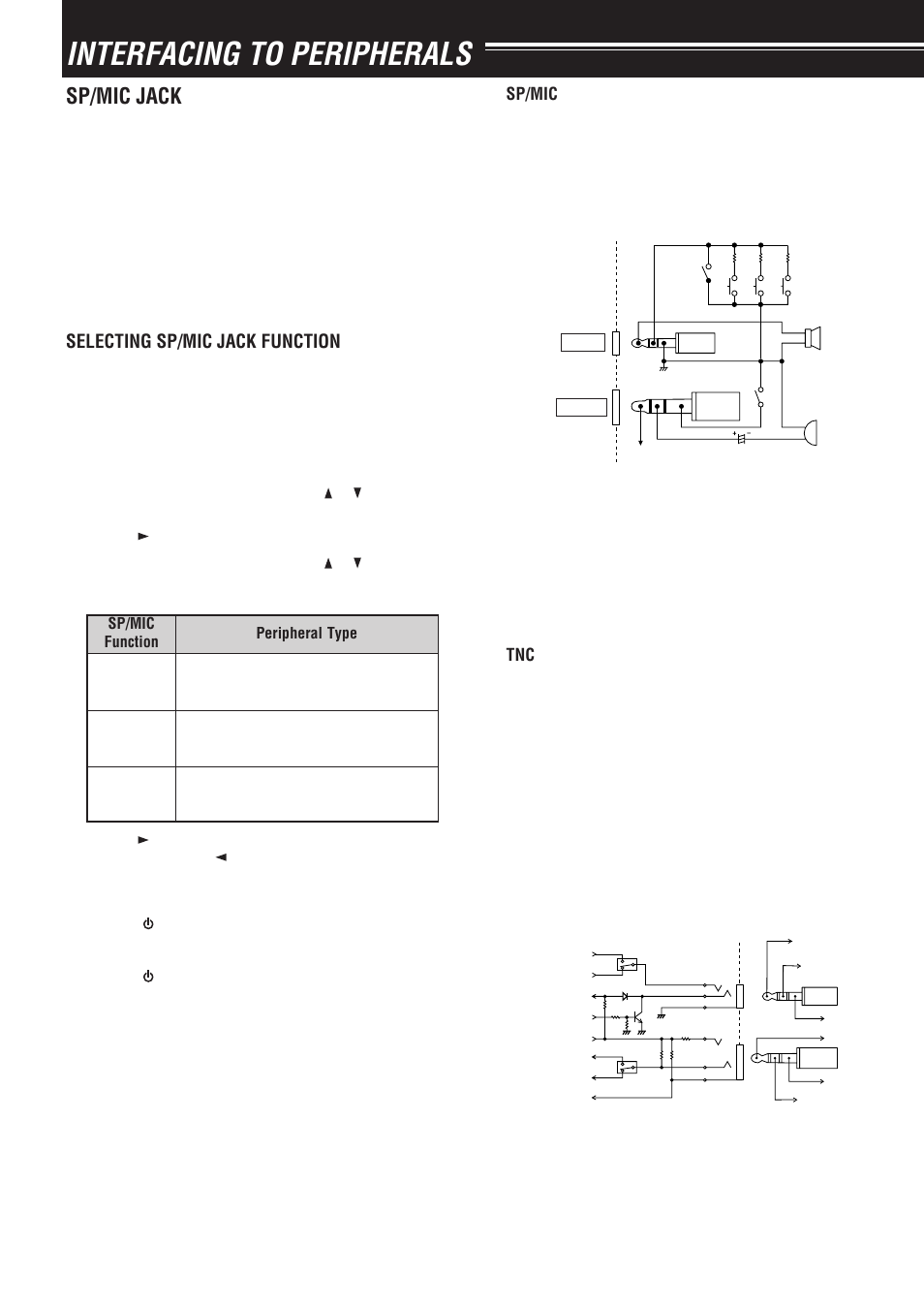 Interfacing to peripherals, Sp/mic jack, Selecting sp/mic jack function | Kenwood TH-F7E User Manual | Page 50 / 64