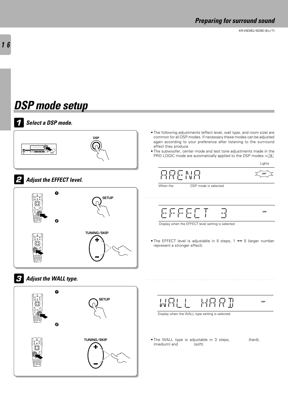 Na e r a, La w ha rd, Dsp mode setup | Kenwood KR-V9090 User Manual | Page 16 / 60