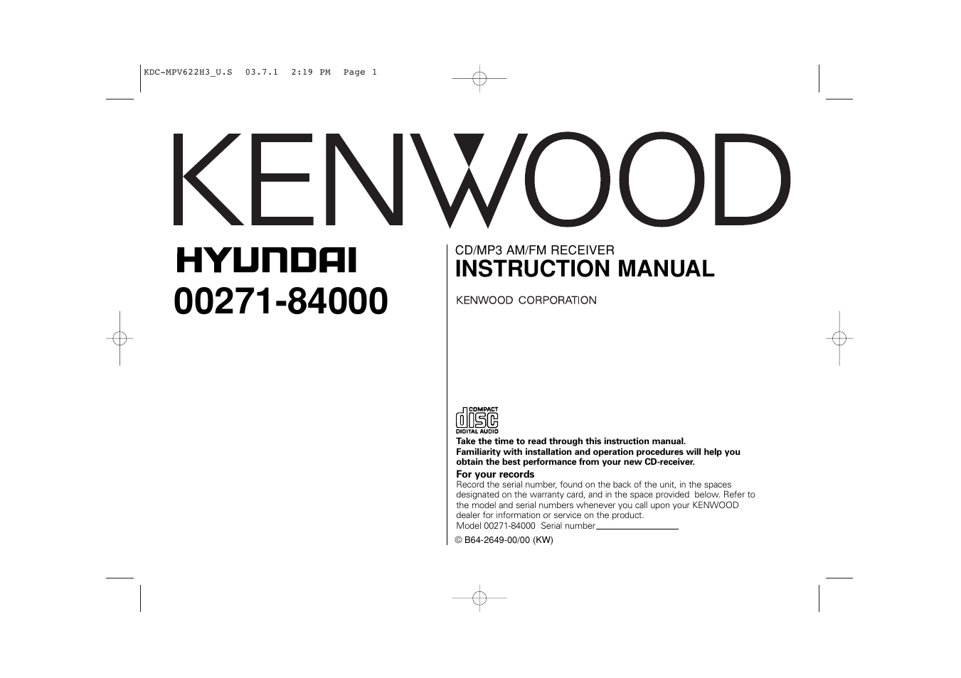 Kenwood KDC-MPV622H3 User Manual | 32 pages