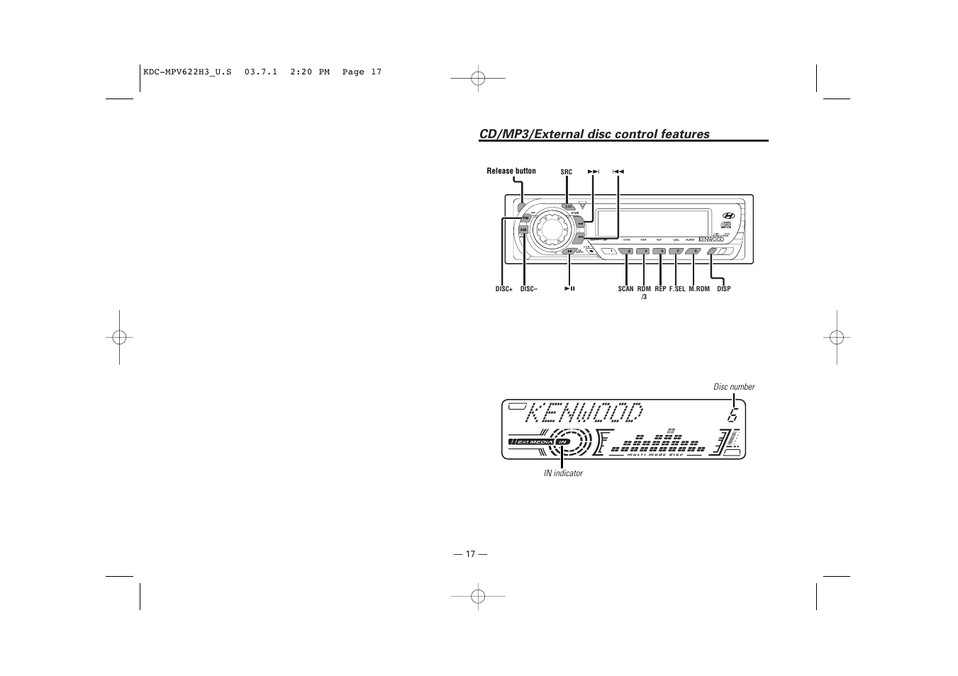 Cd/mp3/external disc control features | Kenwood KDC-MPV622H3 User Manual | Page 17 / 32