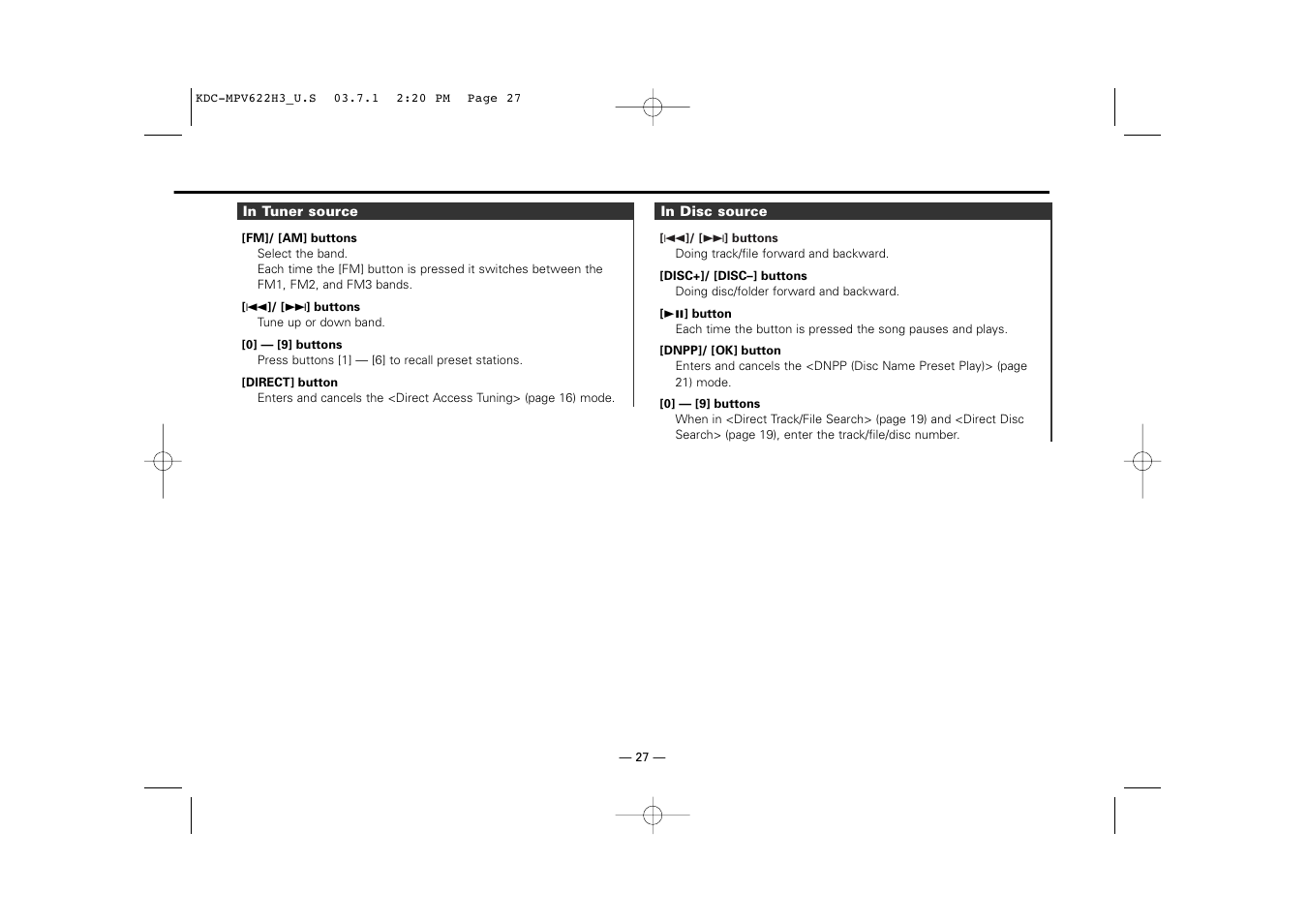 In tuner source, In disc source | Kenwood KDC-MPV622H3 User Manual | Page 27 / 32