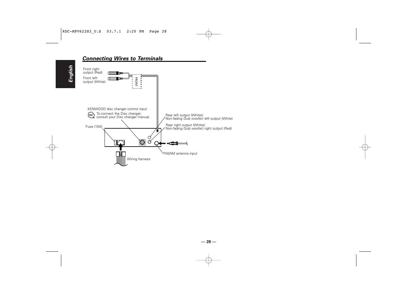 Connecting wires to terminals | Kenwood KDC-MPV622H3 User Manual | Page 28 / 32
