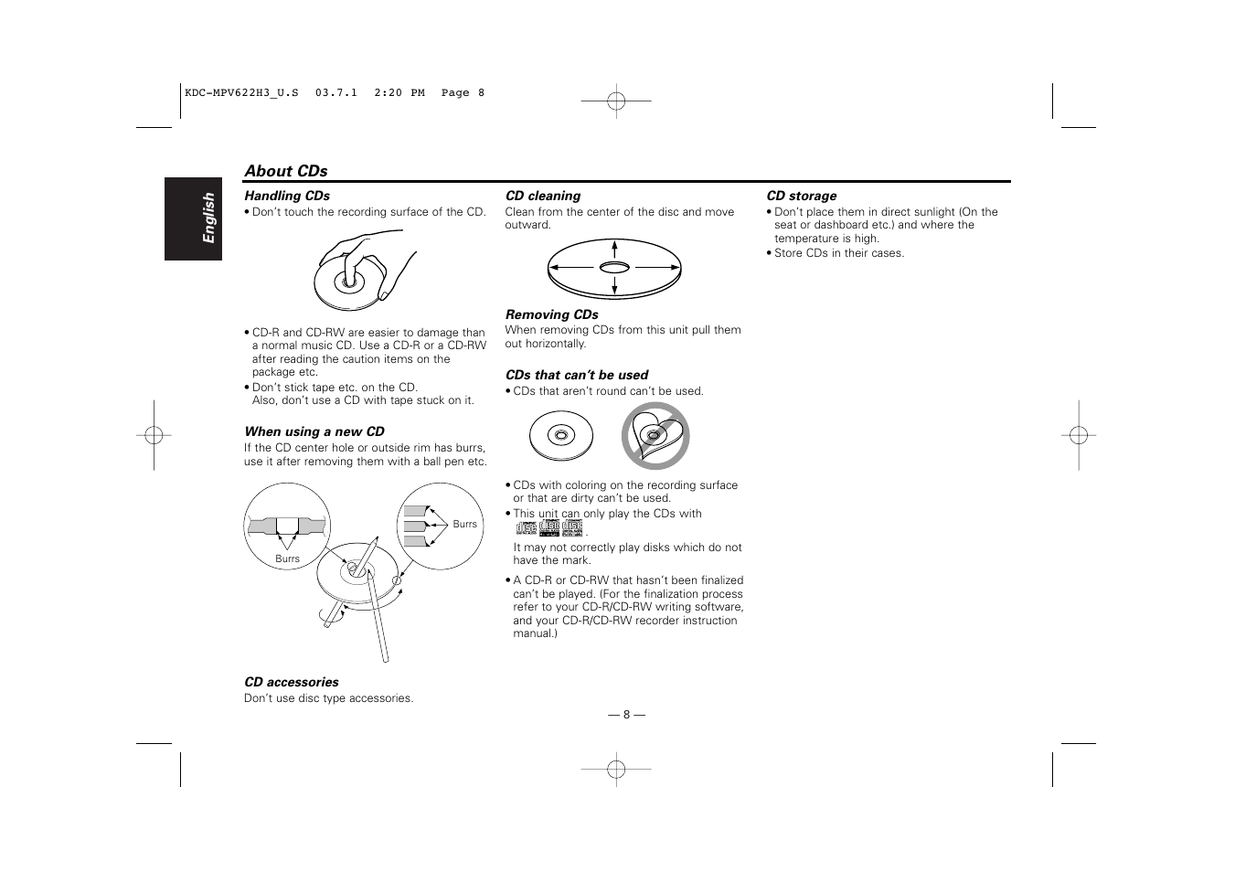 About cds | Kenwood KDC-MPV622H3 User Manual | Page 8 / 32