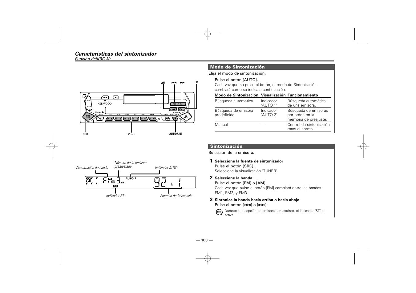 Caracteristicas del sintonizador(krc-30) | Kenwood RECEIVER KRC-36 User Manual | Page 103 / 122