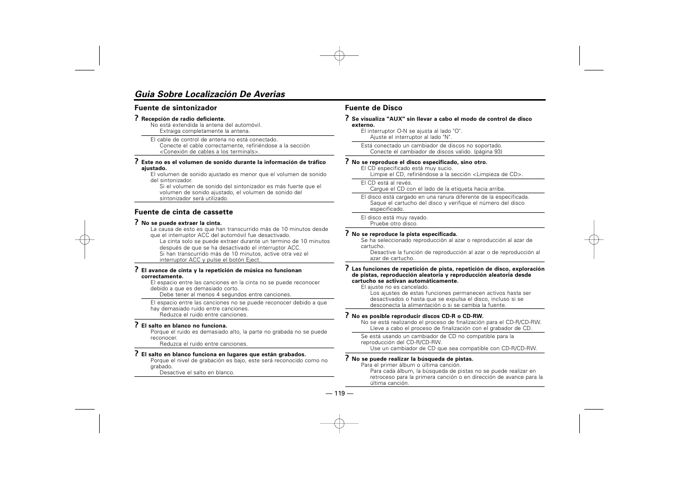 Guia sobre localización de averias | Kenwood RECEIVER KRC-36 User Manual | Page 119 / 122