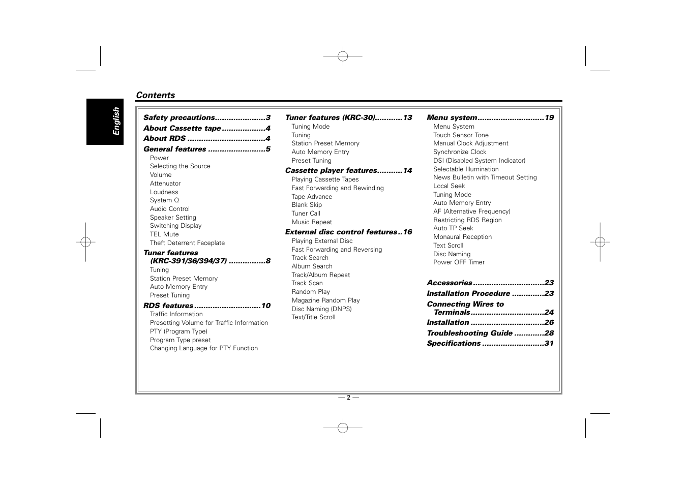 English | Kenwood RECEIVER KRC-36 User Manual | Page 2 / 122