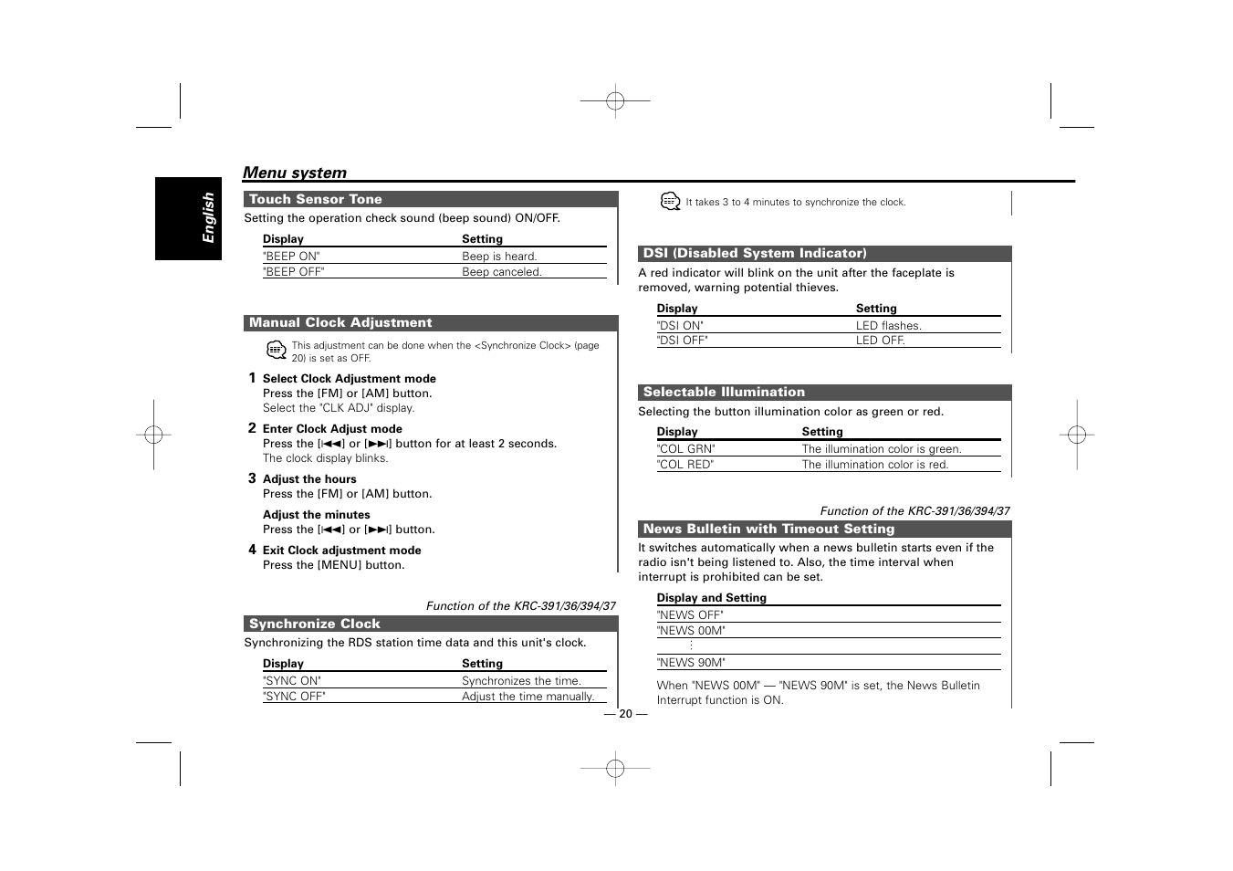 Kenwood RECEIVER KRC-36 User Manual | Page 20 / 122