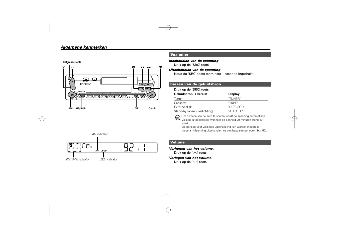 Algemene kenmerken | Kenwood RECEIVER KRC-36 User Manual | Page 35 / 122