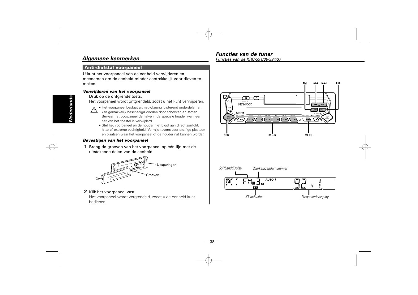 Functies van de tuner(krc-391/36/394/37) | Kenwood RECEIVER KRC-36 User Manual | Page 38 / 122