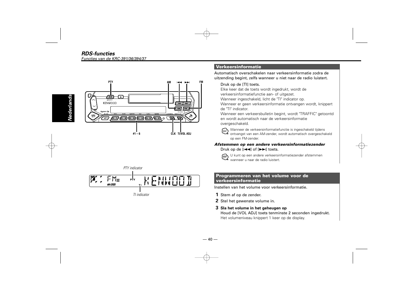 Rds-functies | Kenwood RECEIVER KRC-36 User Manual | Page 40 / 122