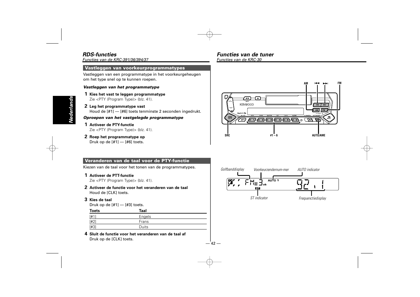 Functies van de tuner(krc-30) | Kenwood RECEIVER KRC-36 User Manual | Page 42 / 122