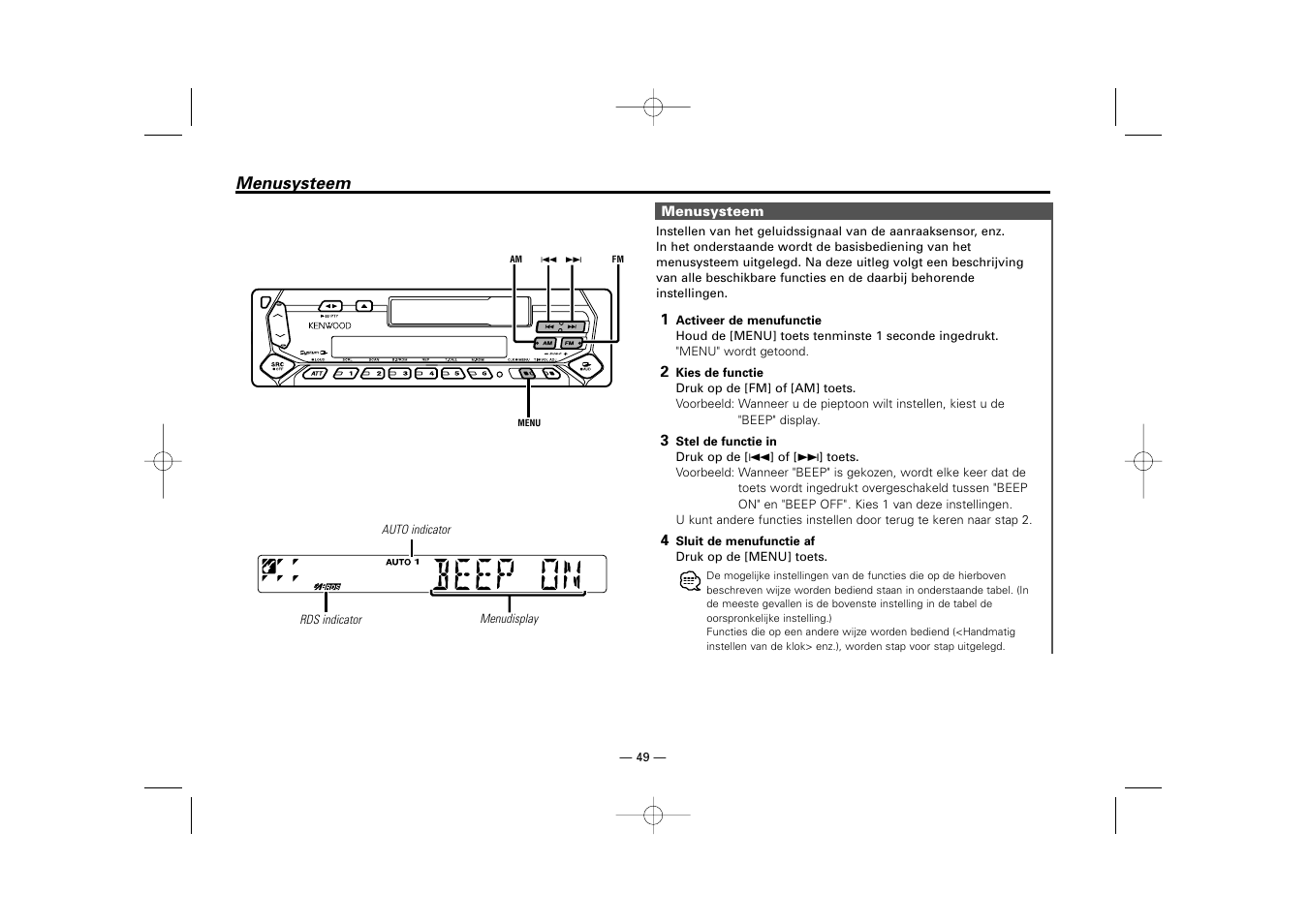 Menusysteem | Kenwood RECEIVER KRC-36 User Manual | Page 49 / 122