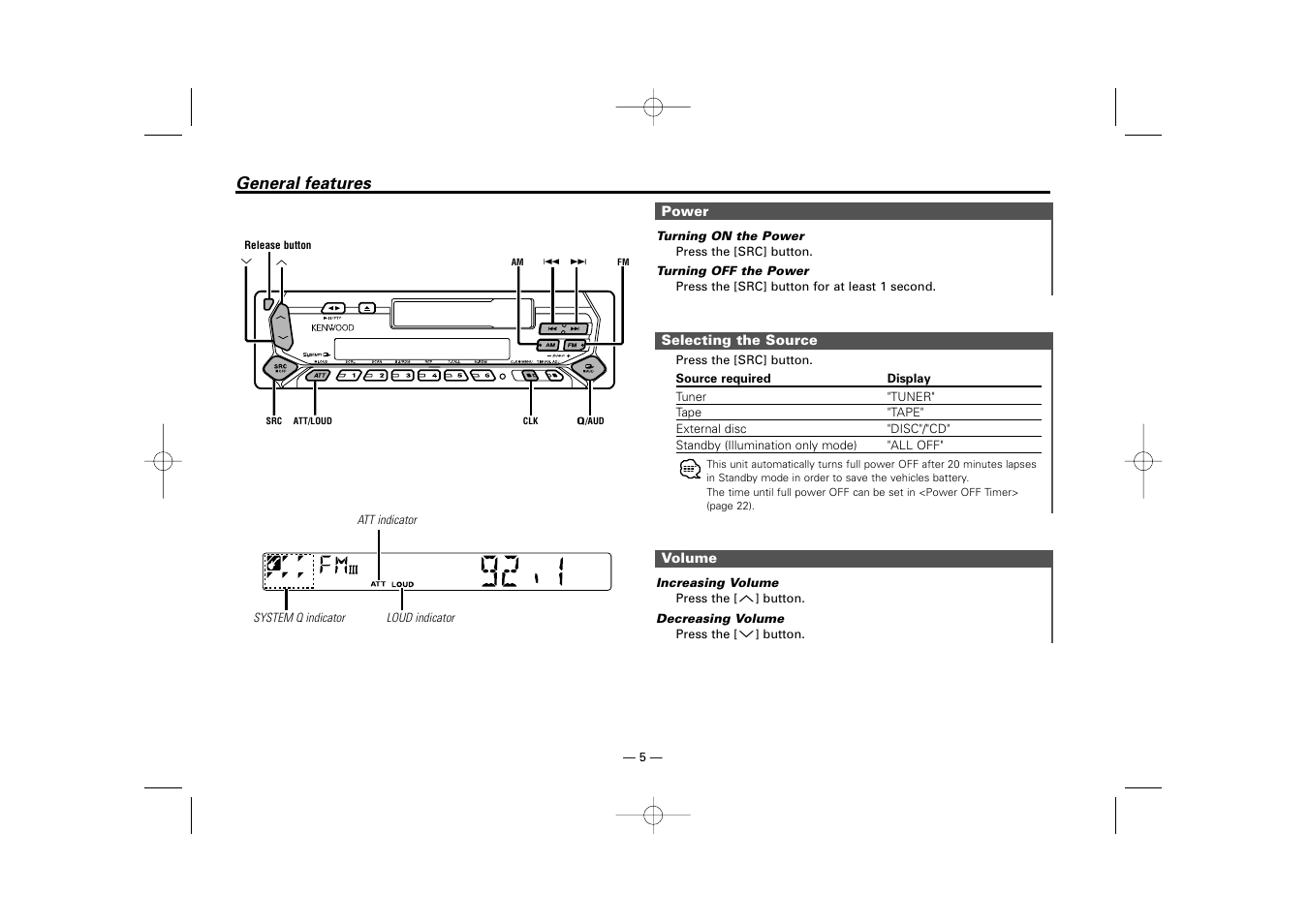 General features | Kenwood RECEIVER KRC-36 User Manual | Page 5 / 122