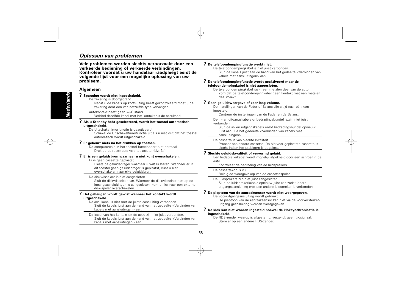 Oplossen van problemen | Kenwood RECEIVER KRC-36 User Manual | Page 58 / 122
