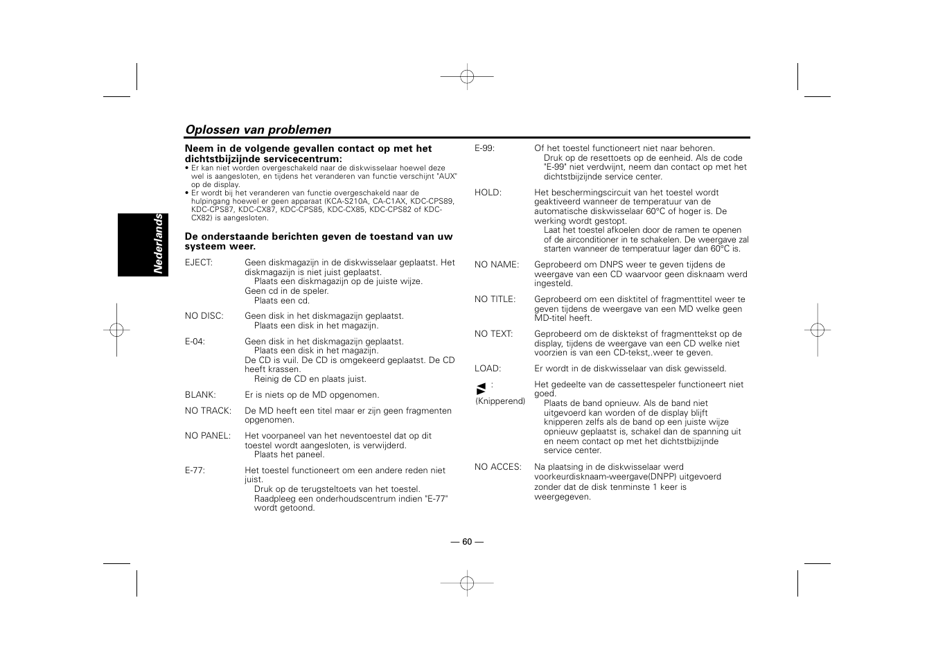 Oplossen van problemen | Kenwood RECEIVER KRC-36 User Manual | Page 60 / 122