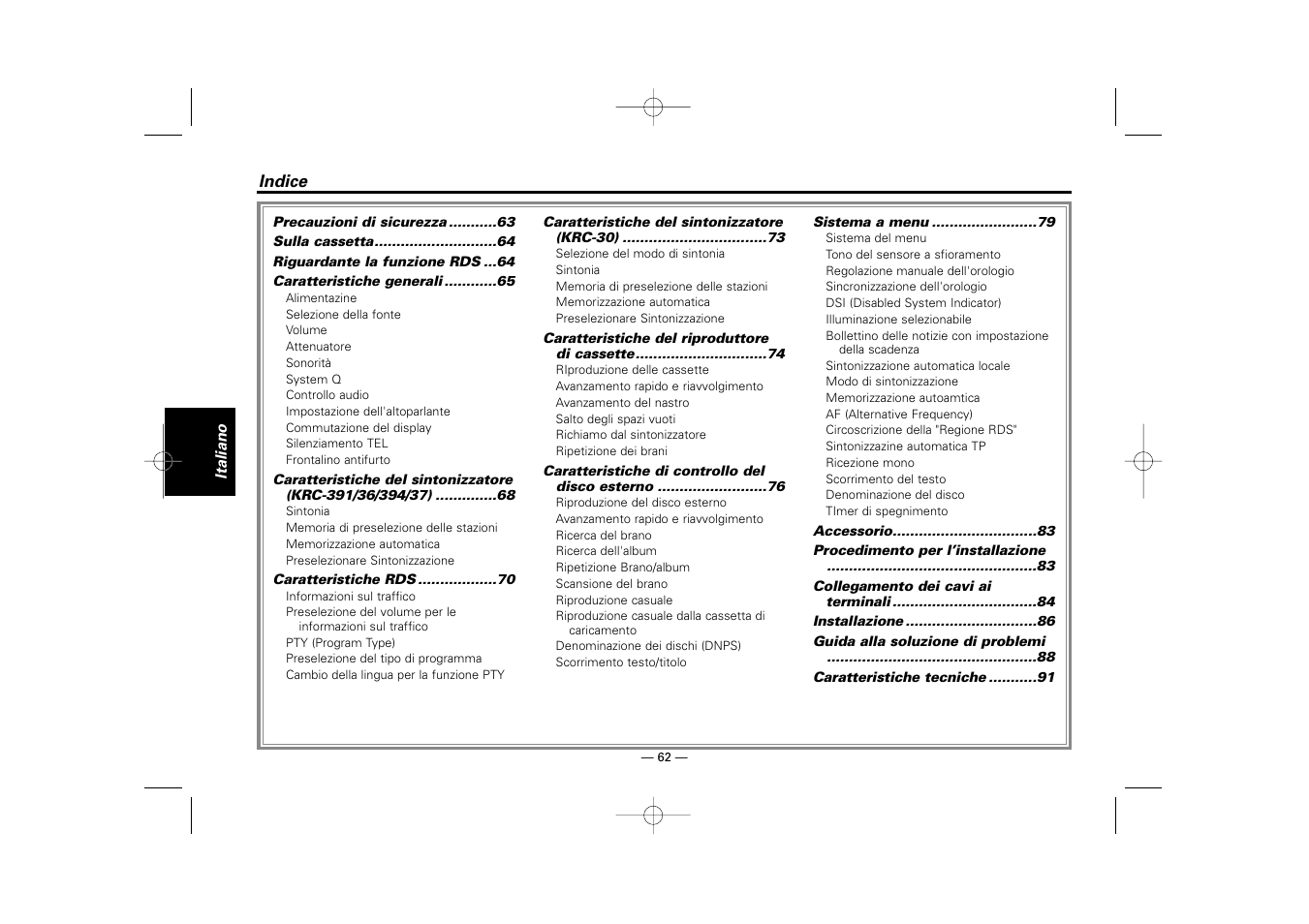 Italian | Kenwood RECEIVER KRC-36 User Manual | Page 62 / 122