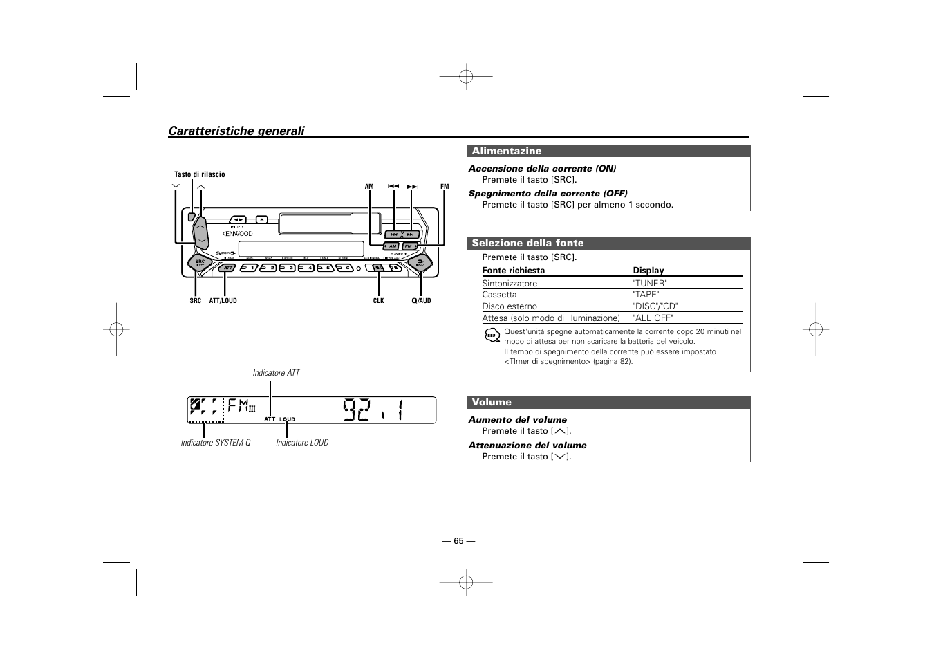 Caratteristiche generali | Kenwood RECEIVER KRC-36 User Manual | Page 65 / 122