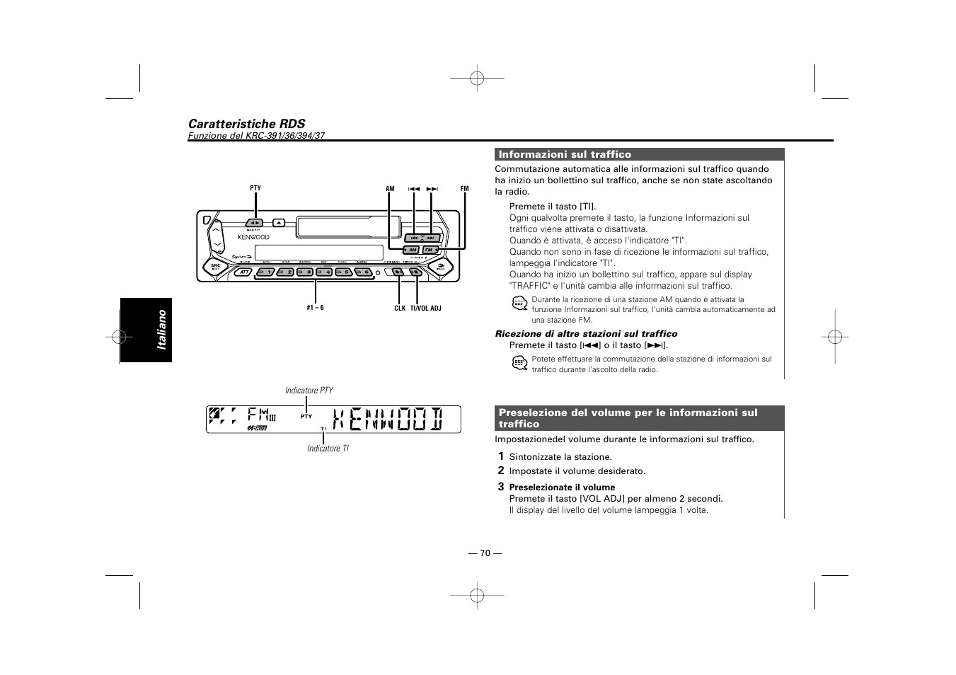 Caratteristiche rds | Kenwood RECEIVER KRC-36 User Manual | Page 70 / 122