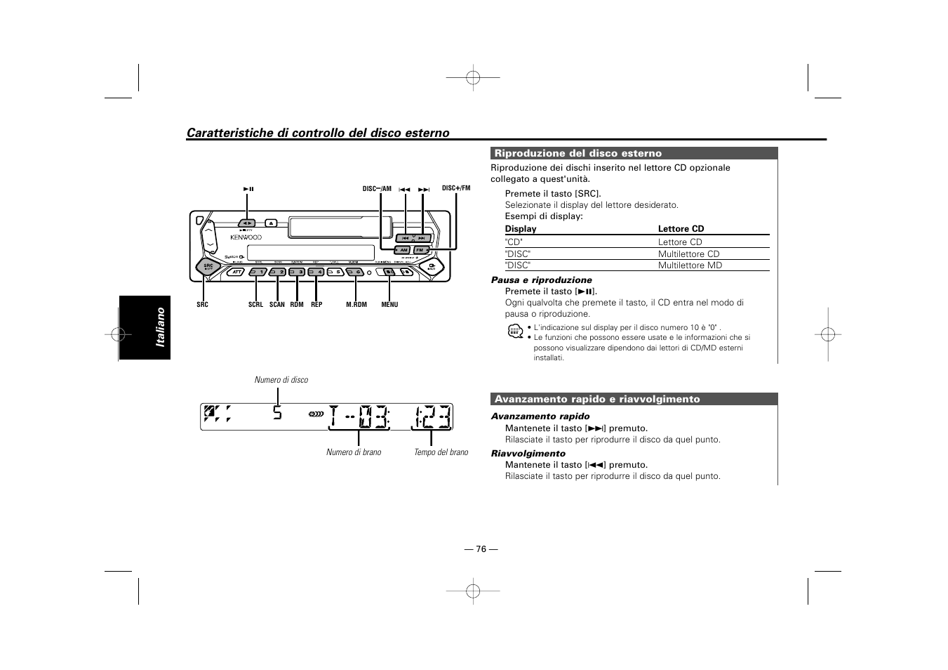 Caratteristiche di controllo del disco esterno | Kenwood RECEIVER KRC-36 User Manual | Page 76 / 122