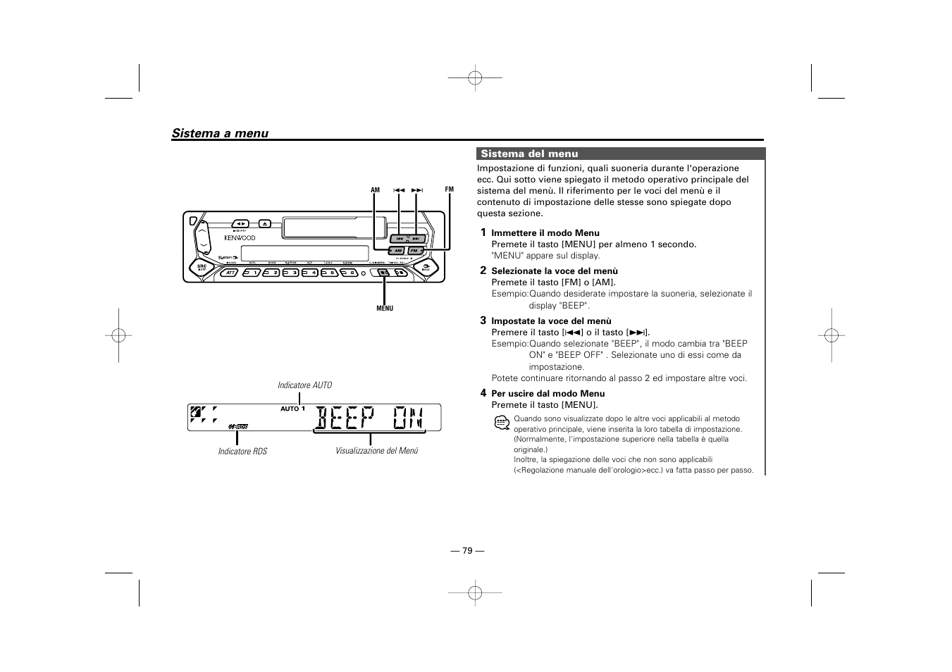 Sistema a menu | Kenwood RECEIVER KRC-36 User Manual | Page 79 / 122