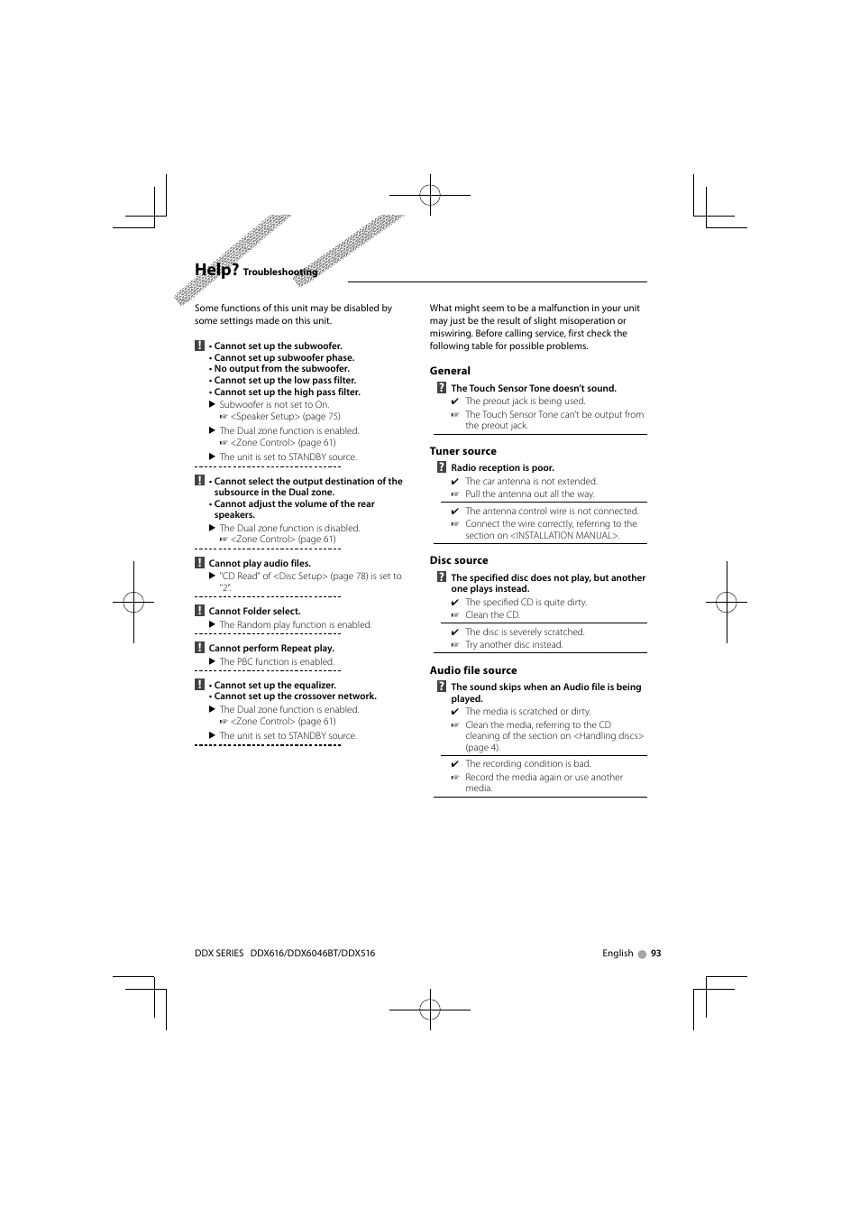 Help | Kenwood DNX SERIES DDX6046BT User Manual | Page 93 / 100