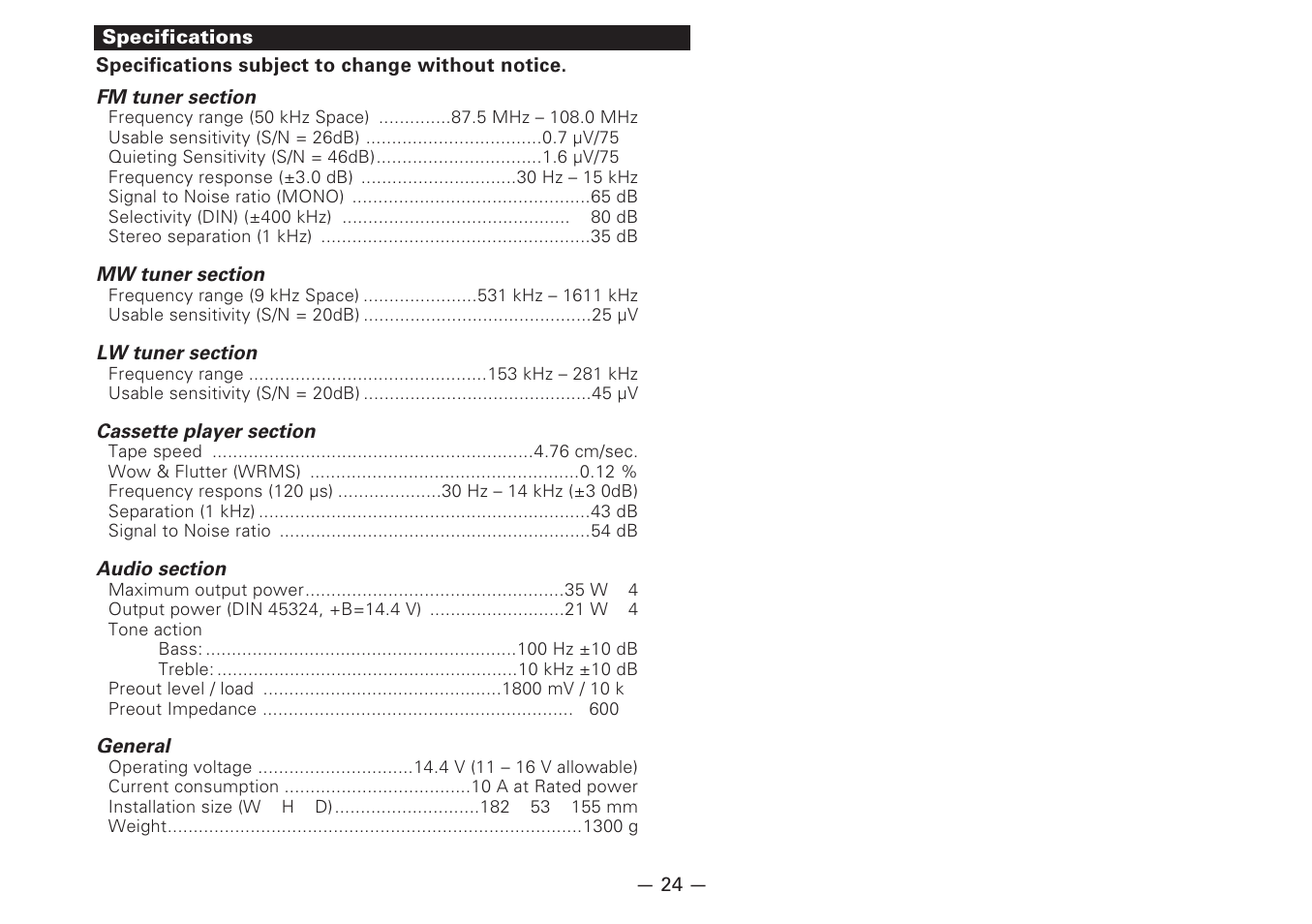 Specifications | Kenwood KRC-177RA User Manual | Page 24 / 24