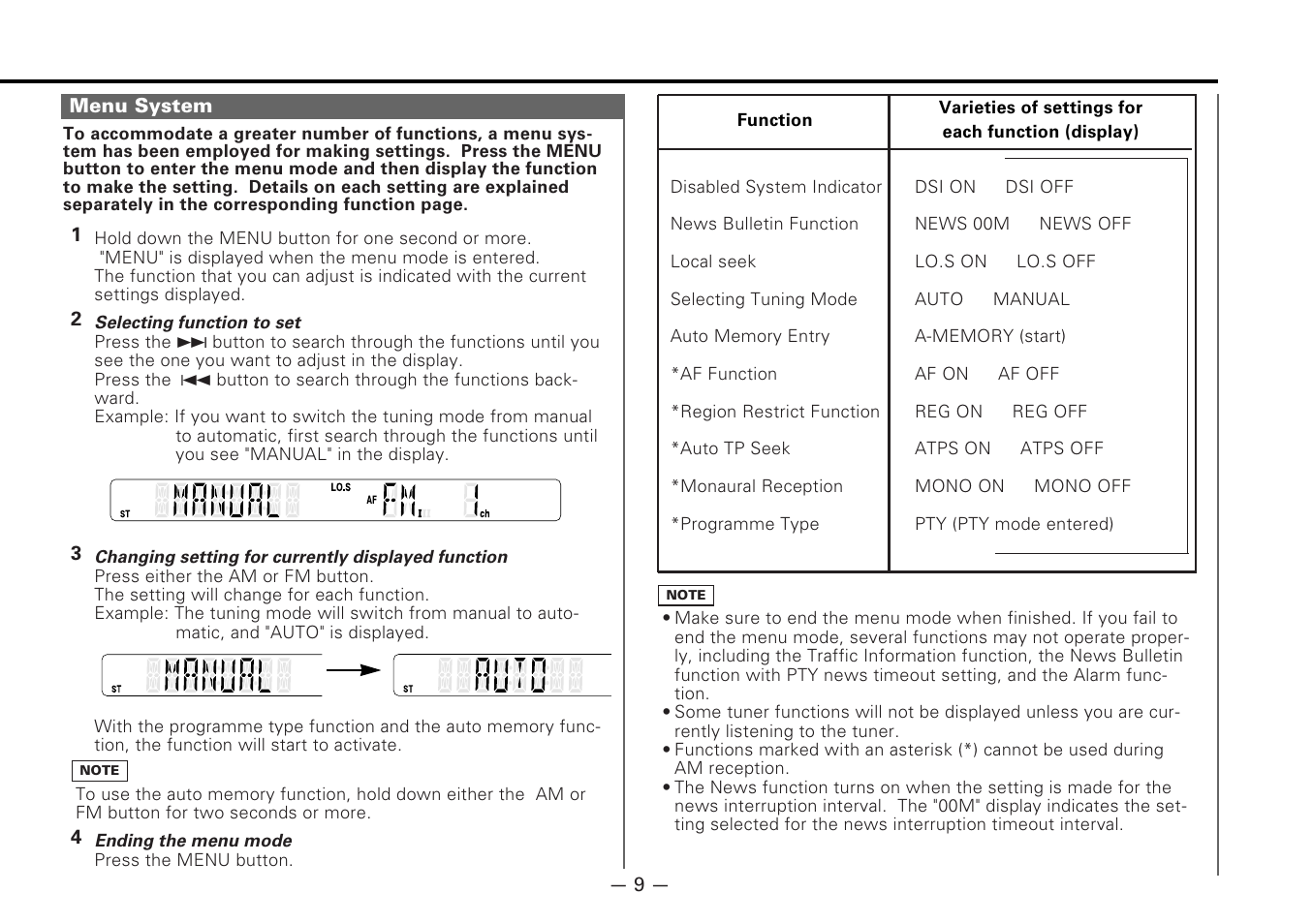 Menu system | Kenwood KRC-177RA User Manual | Page 9 / 24