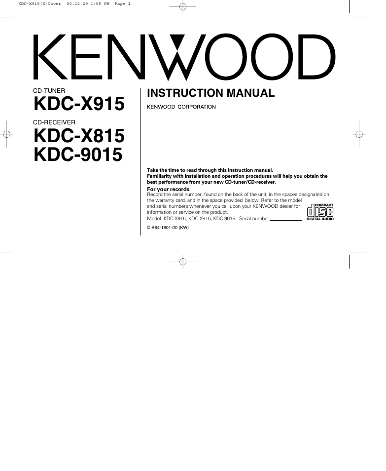 Kenwood KDC-9015 User Manual | 52 pages
