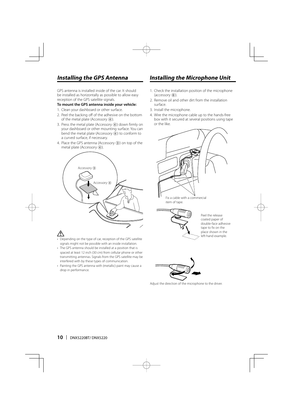 Installing the gps antenna, Installing the microphone unit | Kenwood DNX5220BT User Manual | Page 10 / 72