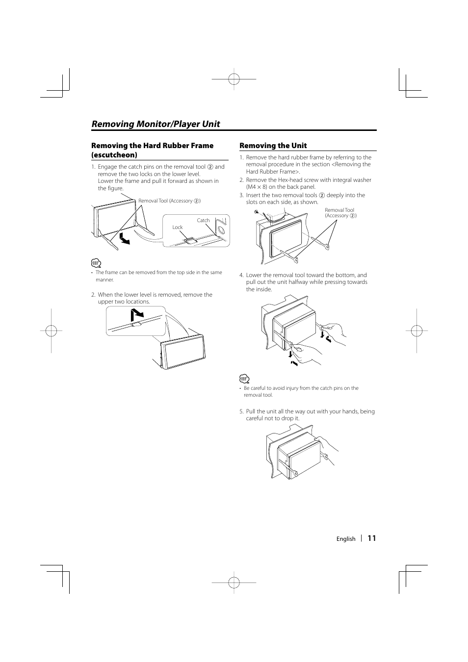 Removing monitor/player unit | Kenwood DNX5220BT User Manual | Page 11 / 72