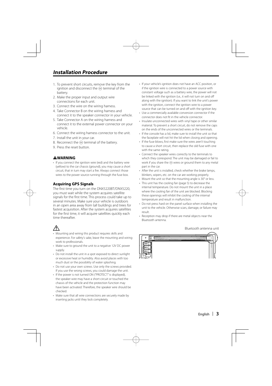 Installation procedure | Kenwood DNX5220BT User Manual | Page 3 / 72