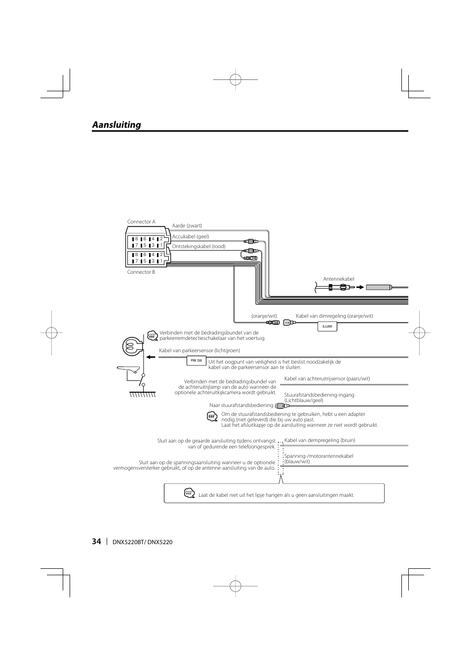 Aansluiting | Kenwood DNX5220BT User Manual | Page 34 / 72