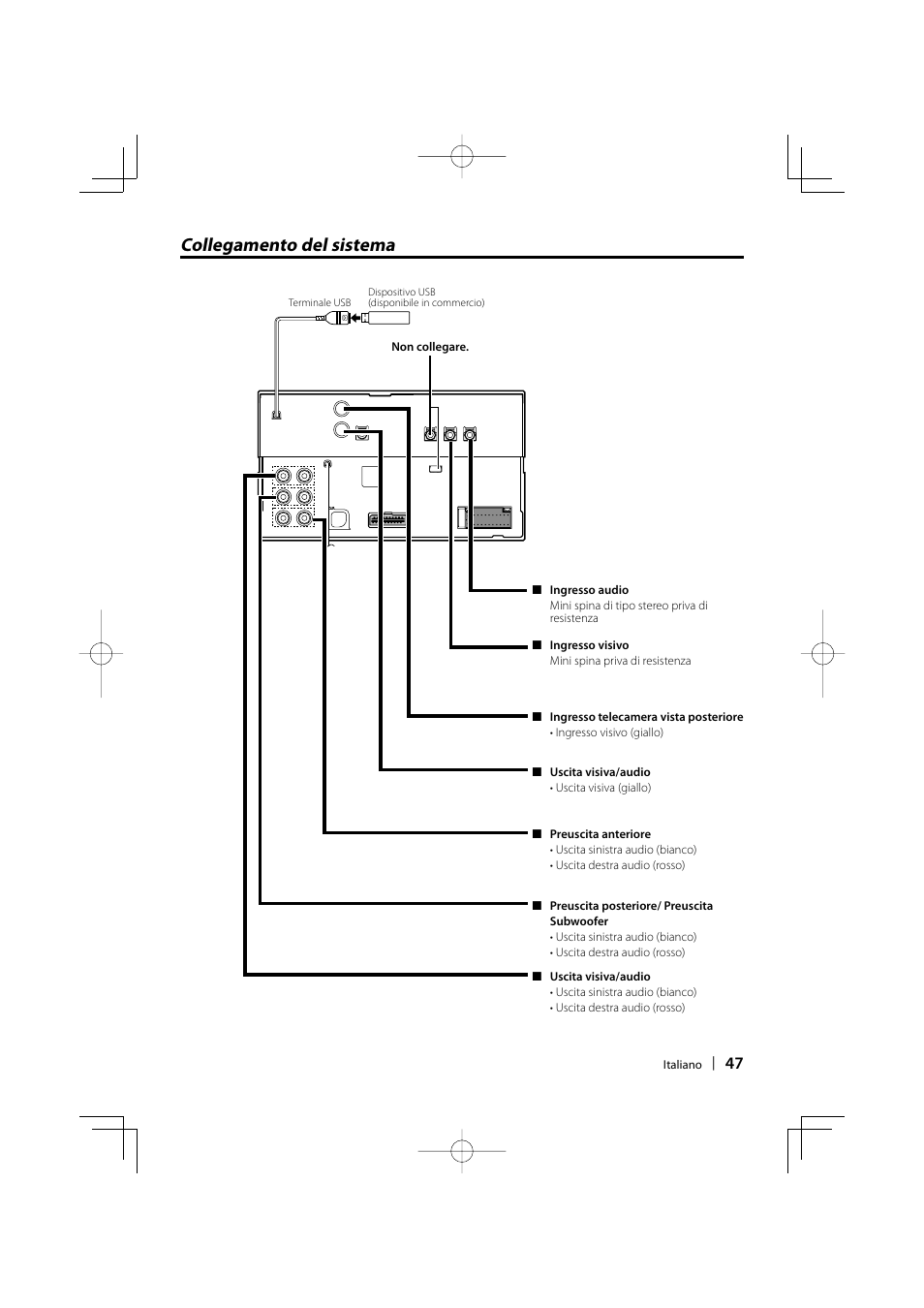 Collegamento del sistema | Kenwood DNX5220BT User Manual | Page 47 / 72