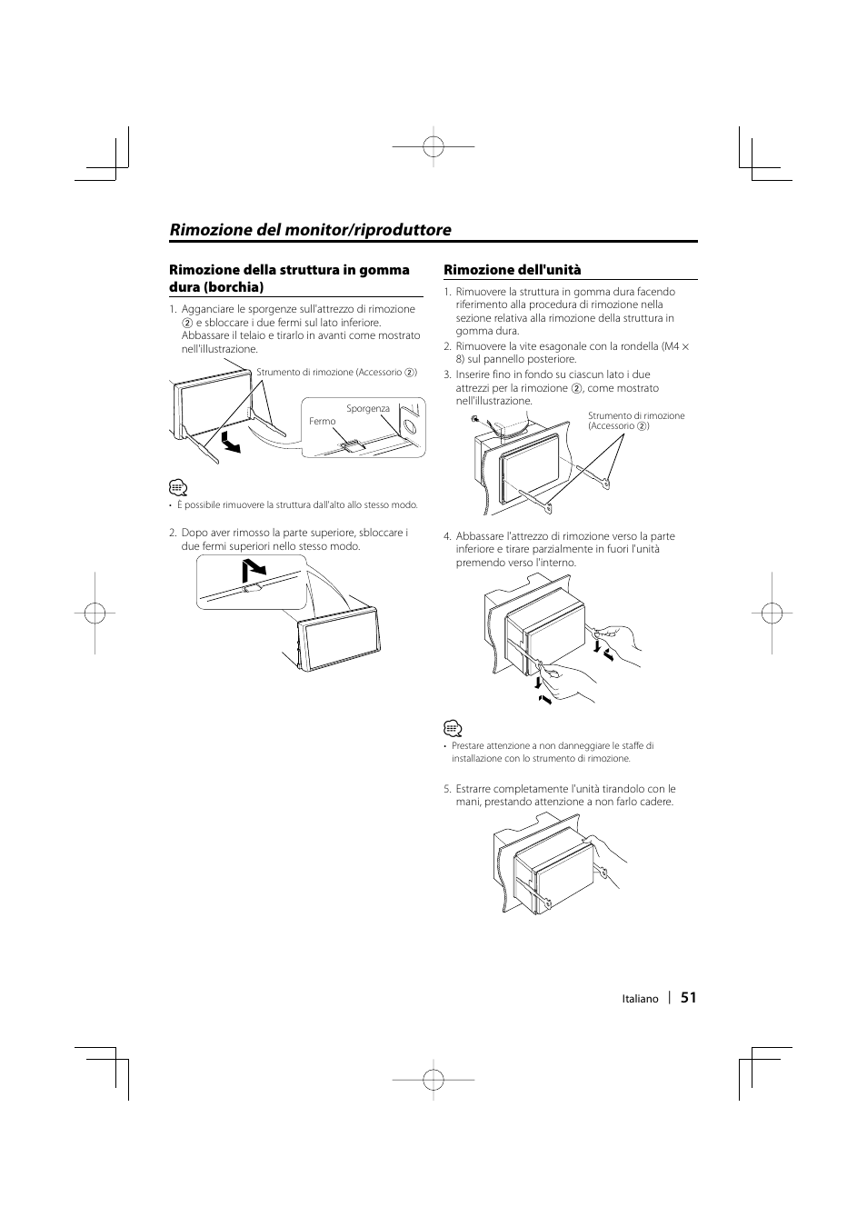 Rimozione del monitor/riproduttore | Kenwood DNX5220BT User Manual | Page 51 / 72