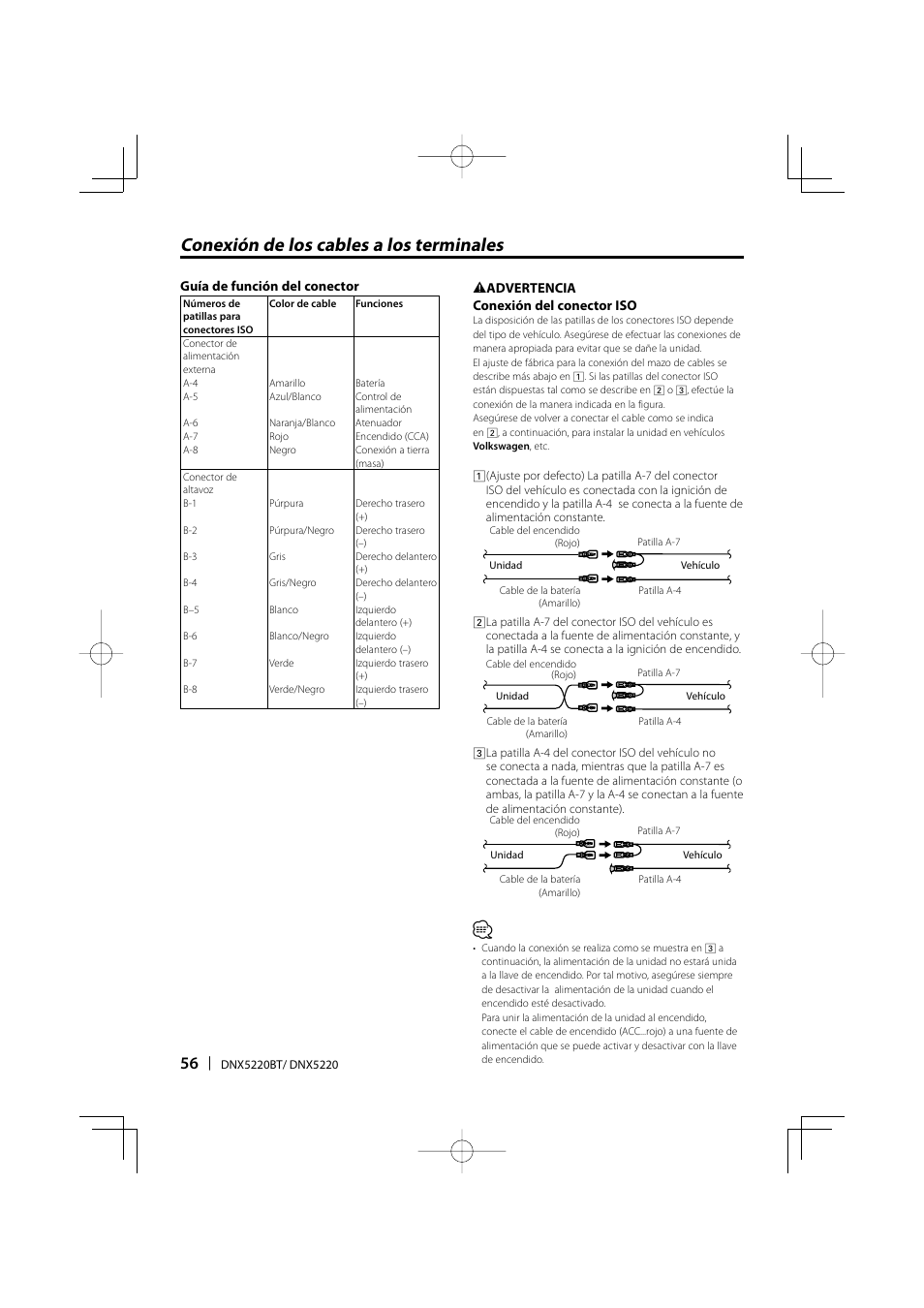 Conexión de los cables a los terminales | Kenwood DNX5220BT User Manual | Page 56 / 72