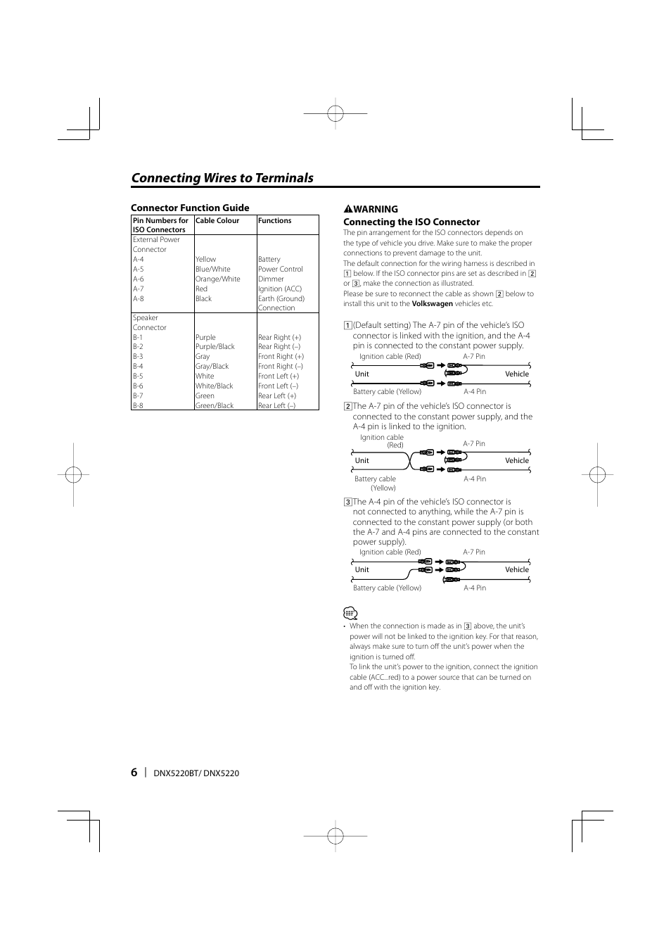 Connecting wires to terminals | Kenwood DNX5220BT User Manual | Page 6 / 72