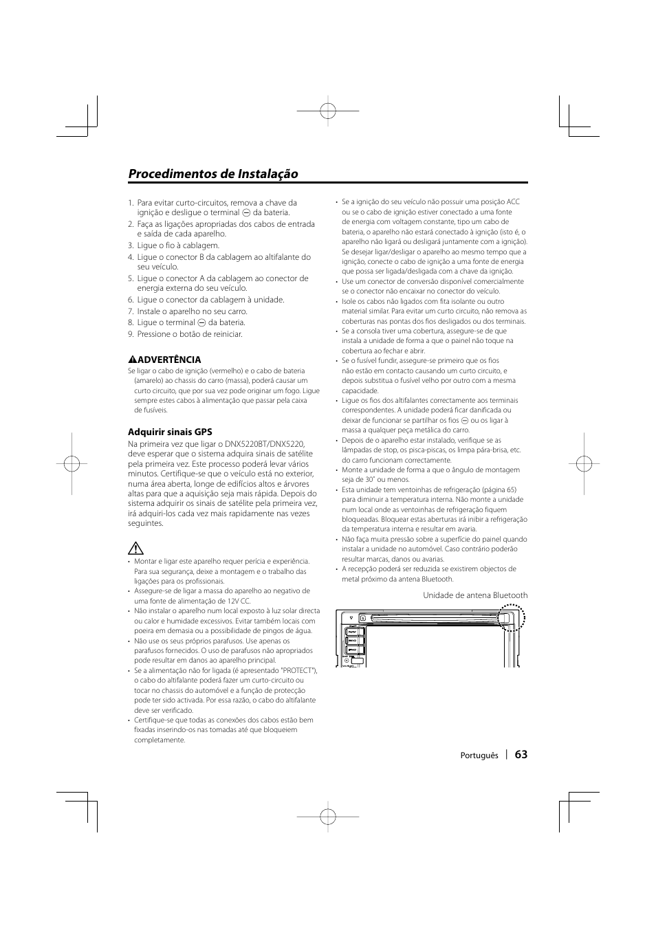 Procedimentos de instalação | Kenwood DNX5220BT User Manual | Page 63 / 72