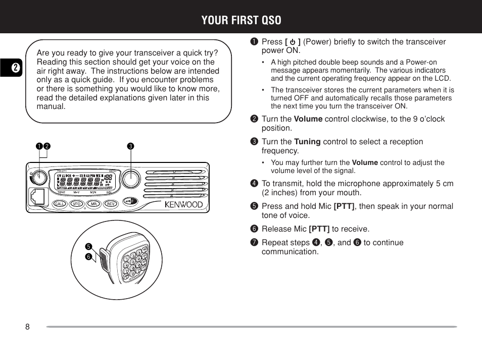 Your first qso | Kenwood TM-271A User Manual | Page 15 / 79