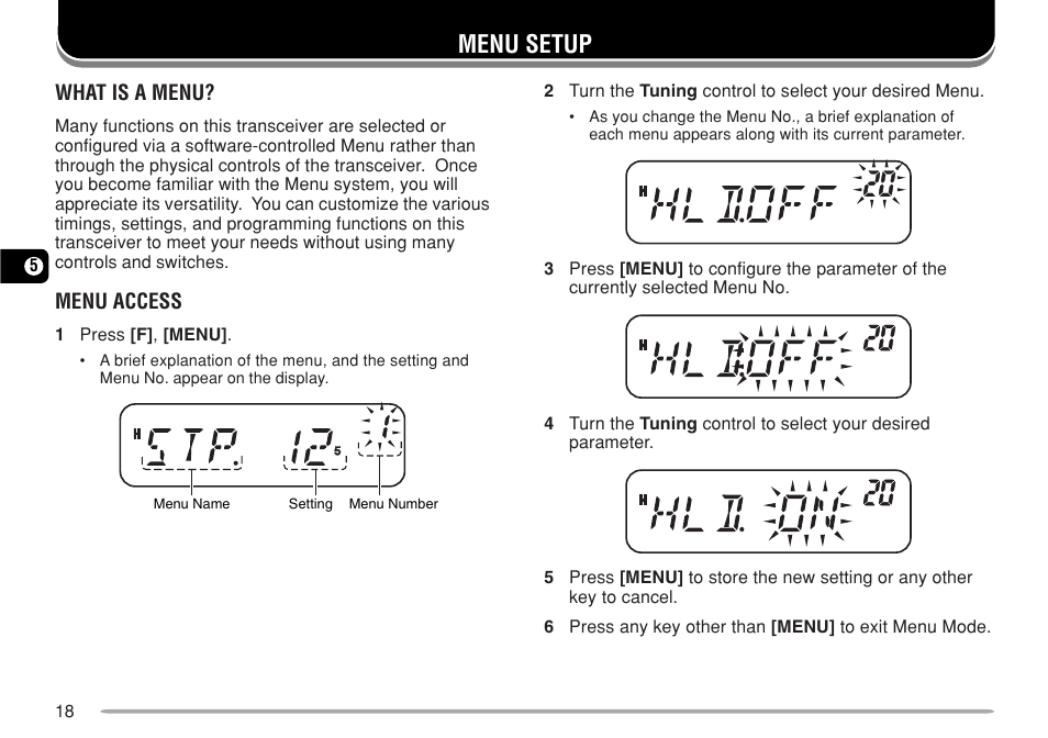 Menu setup | Kenwood TM-271A User Manual | Page 25 / 79