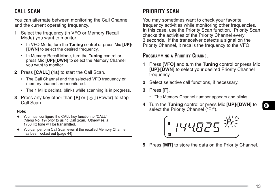 Call scan, Priority scan | Kenwood TM-271A User Manual | Page 50 / 79