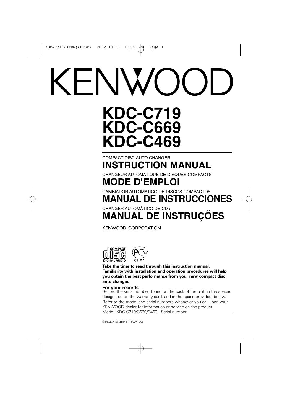 Kenwood CD playe KDC-C719 User Manual | 16 pages