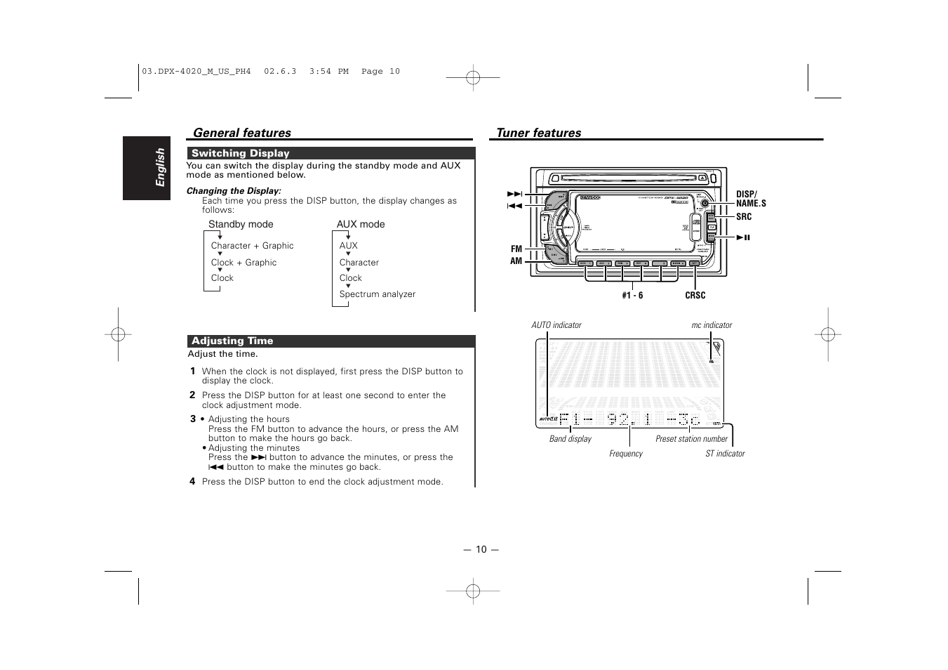 Tuner features | Kenwood DPX-4020PH4 User Manual | Page 10 / 36