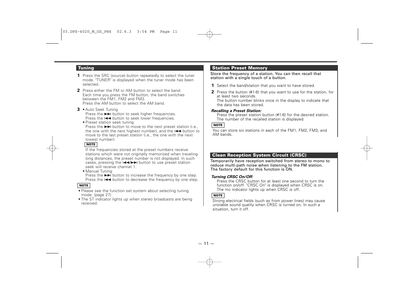 Kenwood DPX-4020PH4 User Manual | Page 11 / 36