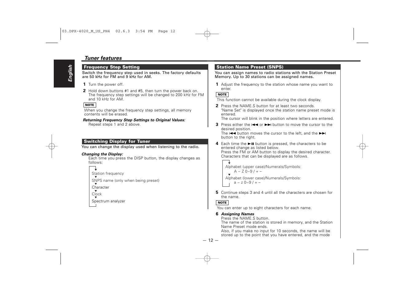 Kenwood DPX-4020PH4 User Manual | Page 12 / 36