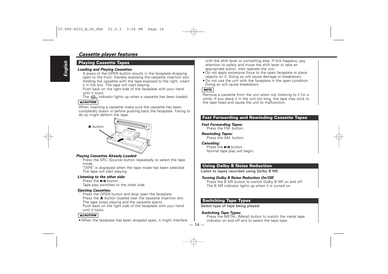 Kenwood DPX-4020PH4 User Manual | Page 14 / 36