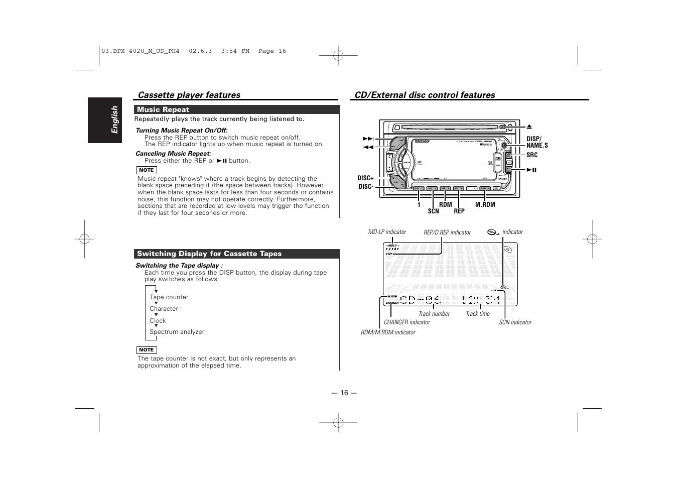 Cd/external disc control features | Kenwood DPX-4020PH4 User Manual | Page 16 / 36