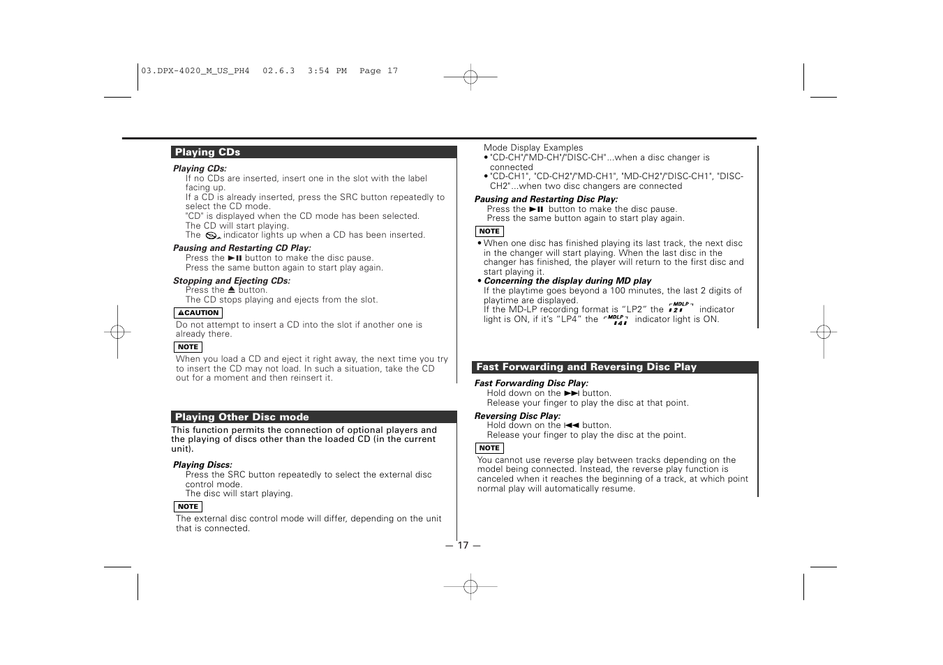 Kenwood DPX-4020PH4 User Manual | Page 17 / 36