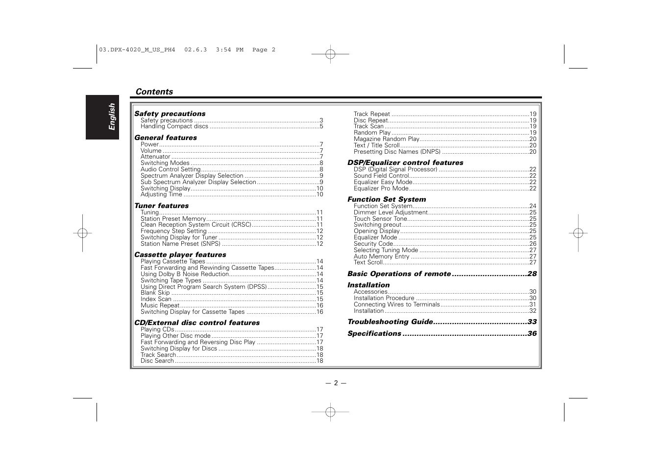 Kenwood DPX-4020PH4 User Manual | Page 2 / 36