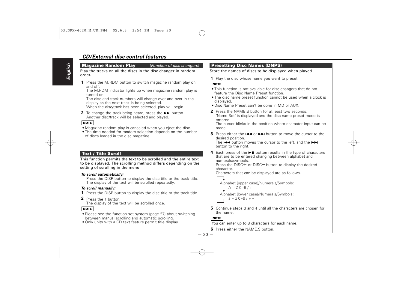 Kenwood DPX-4020PH4 User Manual | Page 20 / 36