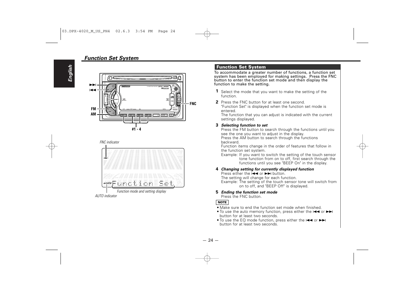 Function set system | Kenwood DPX-4020PH4 User Manual | Page 24 / 36